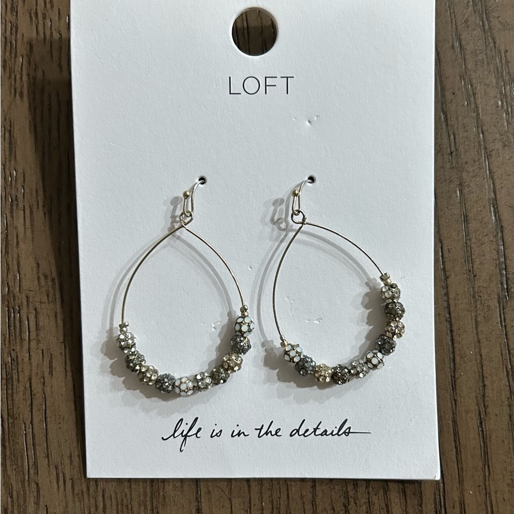LOFT Silver Hoop Earrings with Beaded Detail